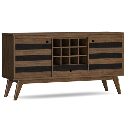 Clarkson Mid Century Sideboard with Wine Storage in Brown Acacia Wood, 60W x 18D x 32H inches Glass House Furnishings