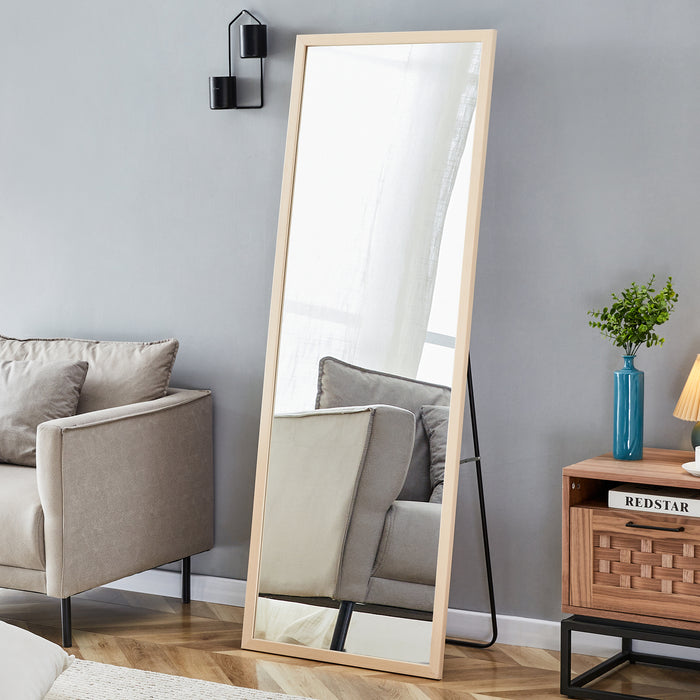 Third generation packaging upgrade, thickened border, light oak solid wood frame full length mirror, dressing mirror, bedroom entrance, decorative mirror, clothing store, mirror.65"*22.8"