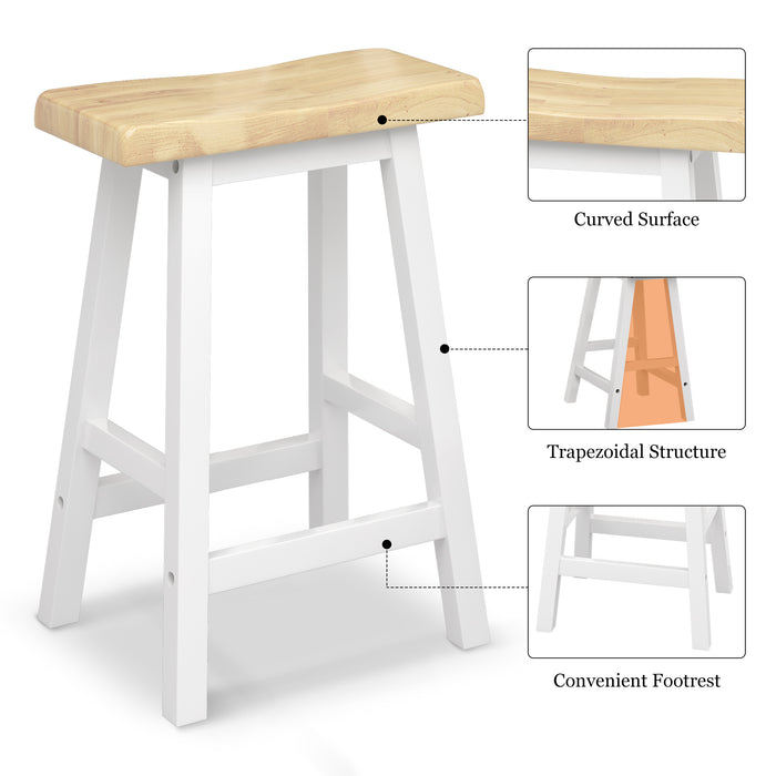 Modern 4-Piece Rubber Wood Bar Dining Table Set, Kitchen Bistro Counter Height Table with Bench, Stool - Natural & White