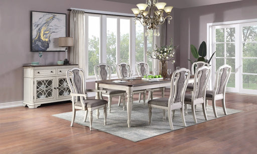 Transitional 9pc Dining Set Dining Table w Oak Top 6xSide Chairs And 2x Arm Chairs Cushion Seat Antique White Kitchen Dining Room Glass House Furnishings