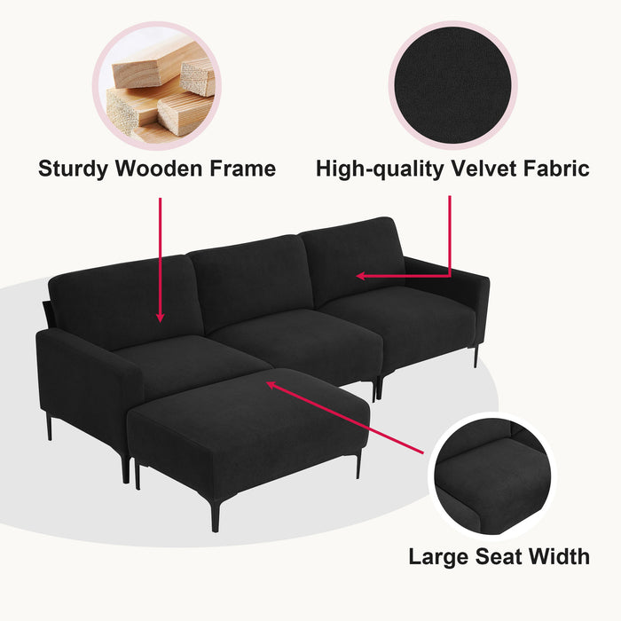 [VIDEO provided] [New] 103.5*59" Modern L-shaped Sectional Sofa, 4-seat Velvet Fabric Couch Set with Convertible Ottoman,Freely Combinable Sofa for Living Room, Apartment, Office,Apartment,2 Colors