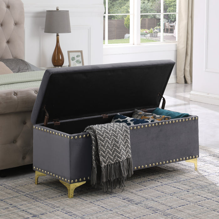 Large Storage Benches Set, Nailhead Trim 2 in 1 Combination Benches, Tufted Velvet Benches with Gold Leg for Living Room, Entryway, Hallway, Bedroom Support 250lbs