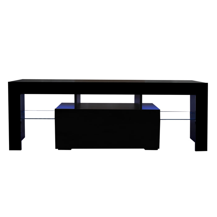 Modern Black TV Stand With LED RGB Lights, Flat Screen TV Cabinet, Gaming Consoles, Use In Lounge Room, Living Room, Bedroom