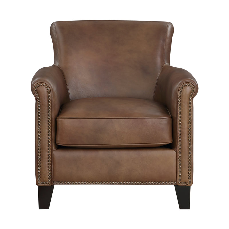 Classic Traditional Accent Chair 1pc Solid Wood frame Brown Top-Grain Leather Nailhead Trim Living Room Furniture Glass House Furnishings