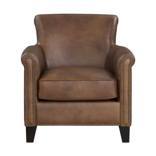 Classic Traditional Accent Chair 1pc Solid Wood frame Brown Top-Grain Leather Nailhead Trim Living Room Furniture Glass House Furnishings