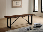 1pc Industrial Bench Two Tone Design U-shape Metal Bench Base Mimicking Chain Walnut And Black Finish Glass House Furnishings