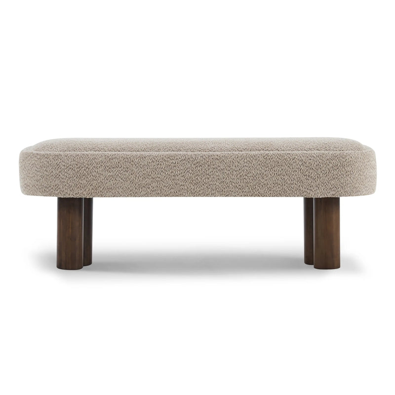 Indoor Khaki Boucle Dining Bench with Walnut Color Legs, 51.57'L Upholstered Seating for Kitchen, Dining Room and Living Space,250lbs Capacity Glass House Furnishings