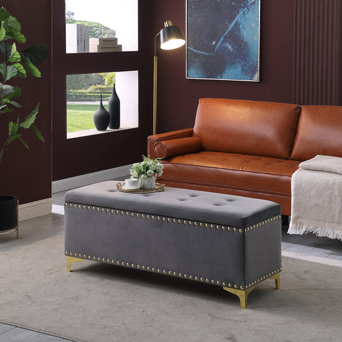 Large Storage Benches Set, Nailhead Trim 2 in 1 Combination Benches, Tufted Velvet Benches with Gold Leg for Living Room, Entryway, Hallway, Bedroom Support 250lbs