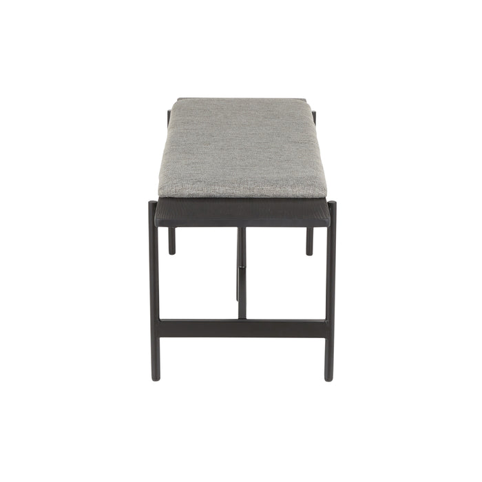 Chloe Contemporary Bench in Black Metal & Grey Fabric With Black Wood Accents