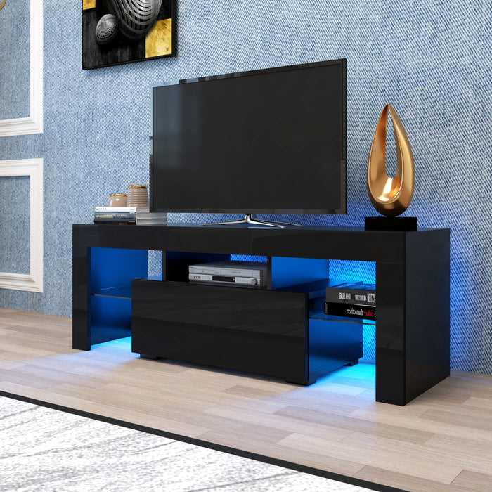 Modern Black TV Stand With LED RGB Lights, Flat Screen TV Cabinet, Gaming Consoles, Use In Lounge Room, Living Room, Bedroom