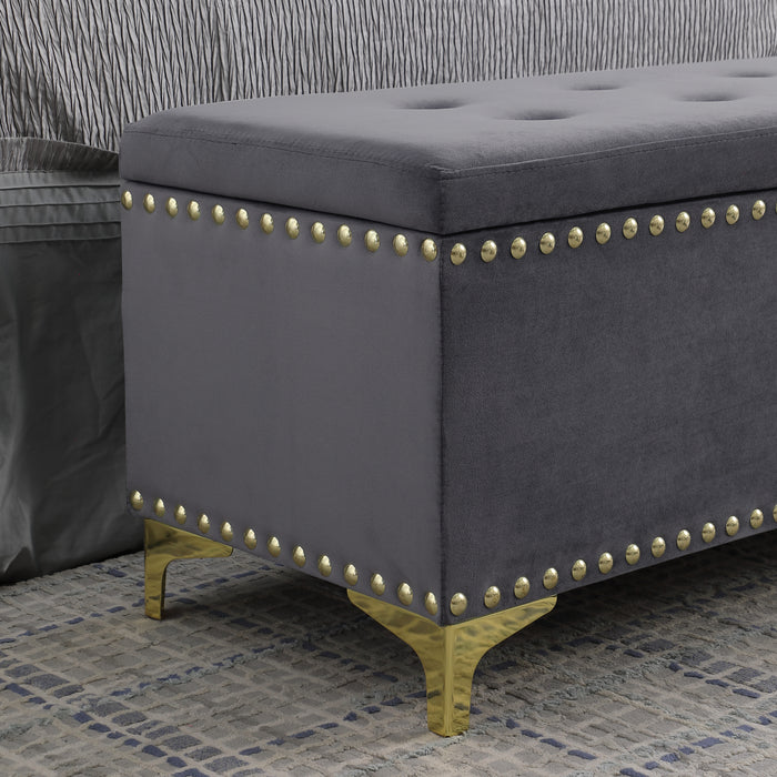 Large Storage Benches Set, Nailhead Trim 2 in 1 Combination Benches, Tufted Velvet Benches with Gold Leg for Living Room, Entryway, Hallway,  Bedroom, Grey; Support 250 lbs