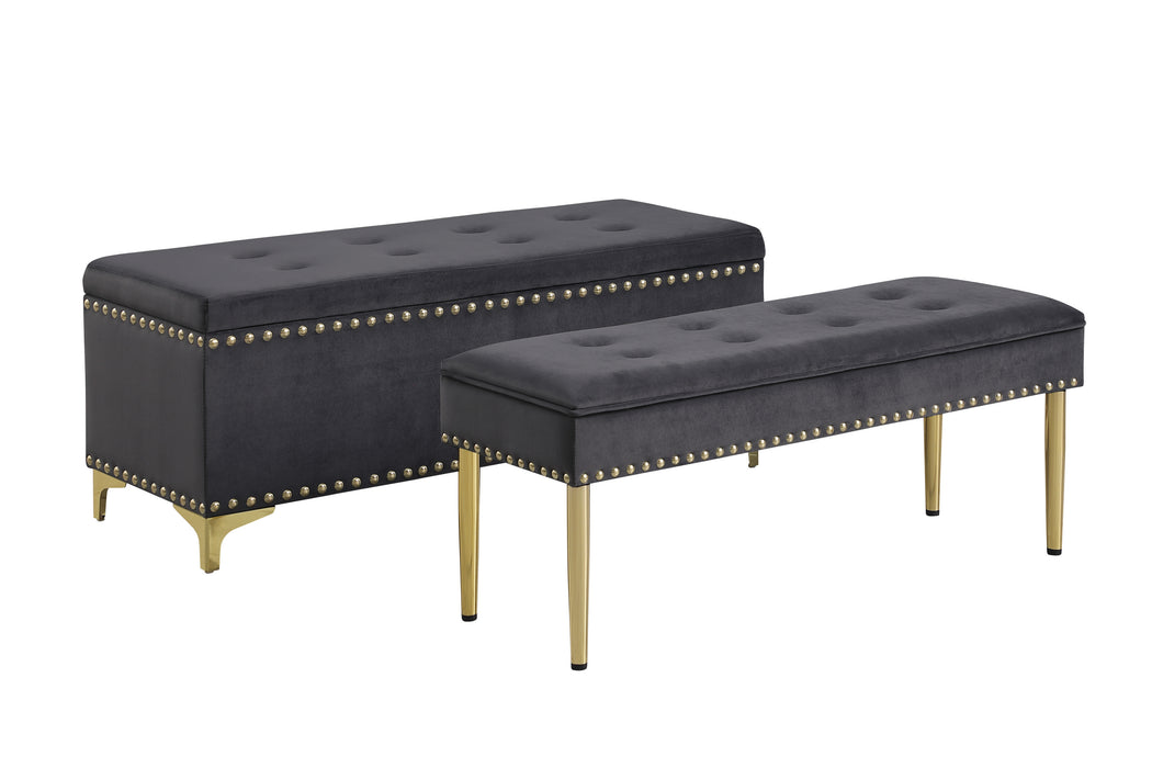 Large Storage Benches Set, Nailhead Trim 2 in 1 Combination Benches, Tufted Velvet Benches with Gold Leg for Living Room, Entryway, Hallway, Bedroom Support 250lbs