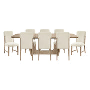 Beautiful Natural Finish Dining Set 9pc Extendable Table Upholstered Chairs Beige Modern Farmhouse Dining Room Furniture Glass House Furnishings