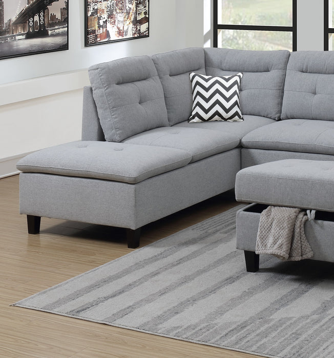 3-Piece Sectional Sofa with Ottoman, Linen-Like Fabric, Sofa Chaise - Living Room Furniture, Grey