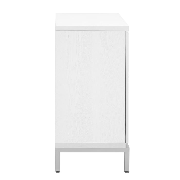 TREXM Simple Storage Cabinet Accent Cabinet with Solid Wood Veneer and Metal Leg Frame for Living Room, Entryway, Dining Room (White)