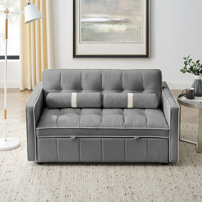 Modern 55.5" Pull Out Sleep Sofa Bed, 2-Seater Loveseat Couch with Side Pockets, Adjustable Backrest, Lumbar Pillows - Ideal for Apartment, Office, Living Room, Grey