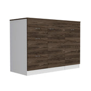 Kitchen Island Metask, Kitchen, White / Dark Walnut Glass House Furnishings