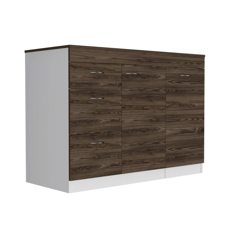 Kitchen Island Metask, Kitchen, White / Dark Walnut Glass House Furnishings