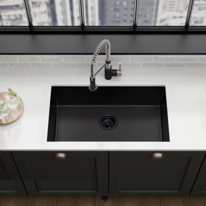 32x19 Inch Undermount Kitchen Sink, 16 Gauge Stainless Steel Single Bowl, Gunmetal Black Finish