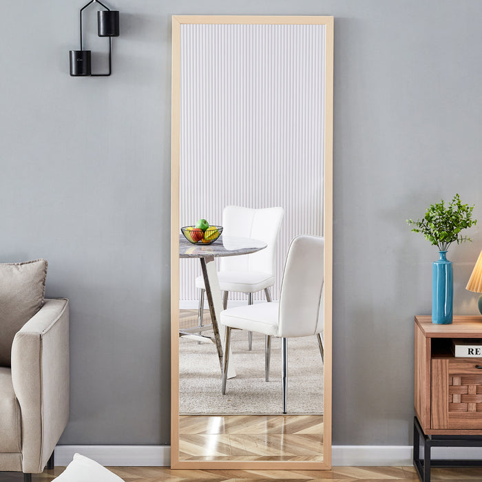 Third generation packaging upgrade, thickened border, light oak solid wood frame full length mirror, dressing mirror, bedroom entrance, decorative mirror, clothing store, mirror.65"*22.8"