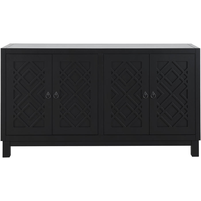 TREXM Large Storage Space Sideboard, 4 Door Buffet Cabinet with Pull Ring Handles for Living Room, Dining Room (Black)