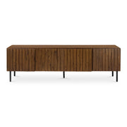 Media Cabinet, Solid Acacia Door, Iron Legs, Brown Glass House Furnishings