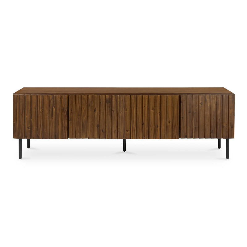 Media Cabinet, Solid Acacia Door, Iron Legs, Brown Glass House Furnishings
