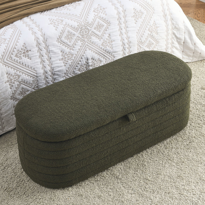 [Video] Welike Length 45.5 inchesStorage Ottoman Bench Upholstered Fabric Storage Bench End of Bed Stool with Safety Hinge for Bedroom, Living Room, Entryway, green teddy.