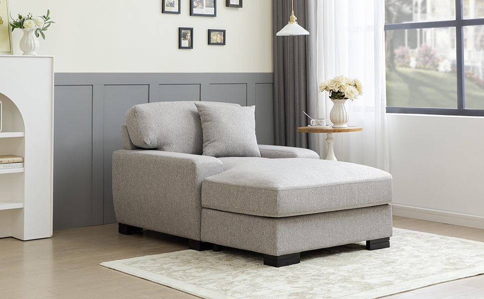 Modern Mid-Century Indoor Oversized Chaise Lounger Comfort Sleeper Sofa with Pillow and Soild Wood Legs, Linen, Gray