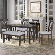 TREXM 6-Piece Family Dining Room Set Solid Wood Space Saving Foldable Table and 4 Chairs with Bench for Dining Room (Espresso) Glass House Furnishings