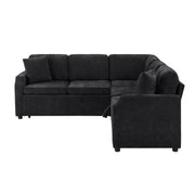 Modern L-Shaped Sectional Sofa Bed with Hidden Storage, Black Chenille Upholstery, 81.9' Glass House Furnishings