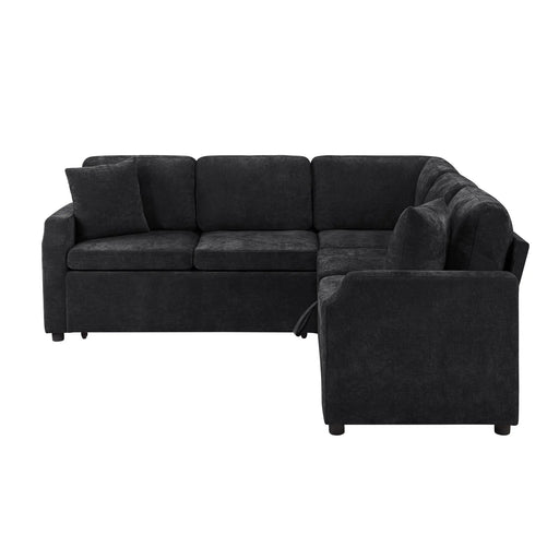 Modern L-Shaped Sectional Sofa Bed with Hidden Storage, Black Chenille Upholstery, 81.9' Glass House Furnishings