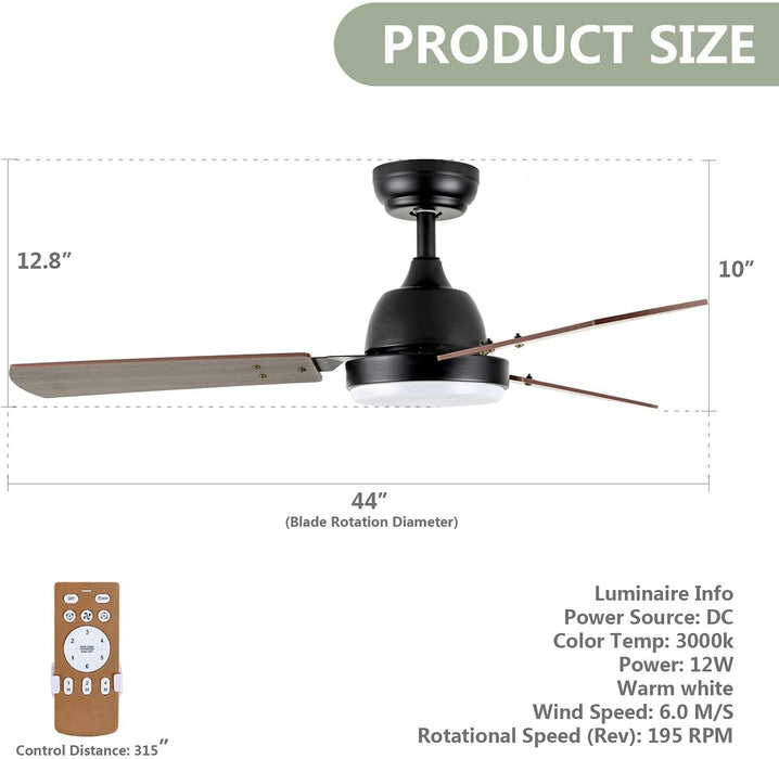 Simple Deluxe 44-inch Ceiling Fan with LED Light and Remote Control, 6-Speed Modes, 2 Rotating Modes