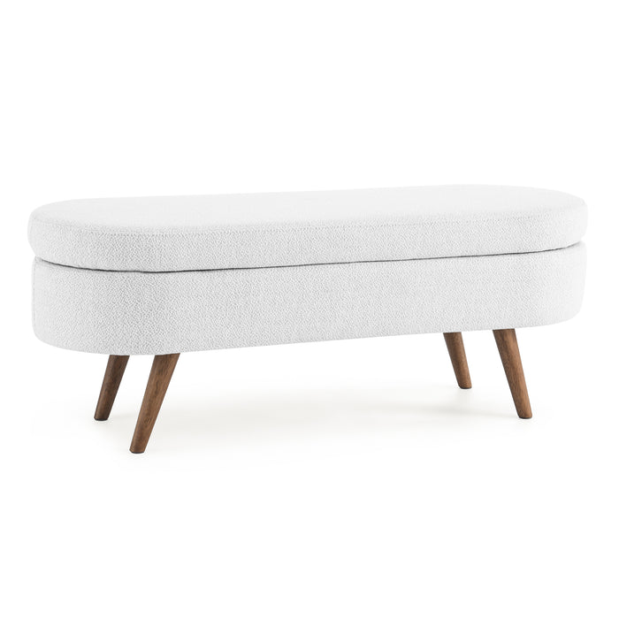 Ottoman Oval Storage Bench,Rubber Wood Legs,White(43.5"x16"x16")