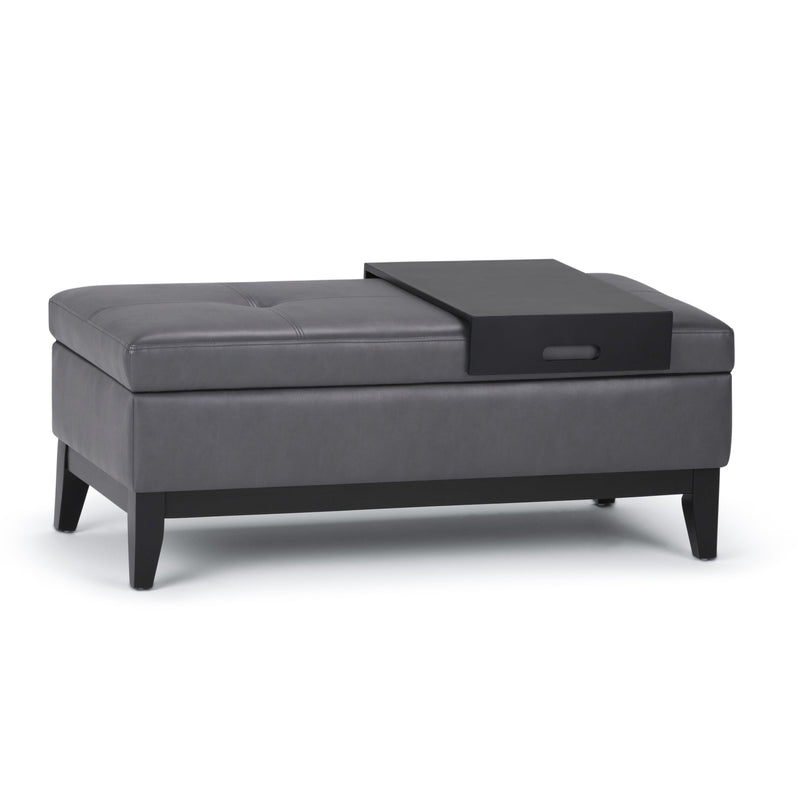 Oregon Stone Gray Vegan Leather Storage Ottoman Bench Glass House Furnishings