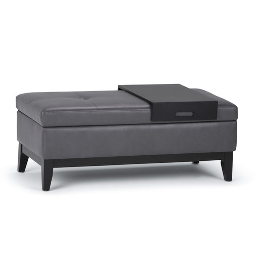 Oregon Stone Gray Vegan Leather Storage Ottoman Bench Glass House Furnishings