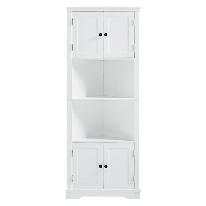 Tall Bathroom Storage Cabinet, Corner Cabinet with Doors and Adjustable Shelf, MDF Board, White