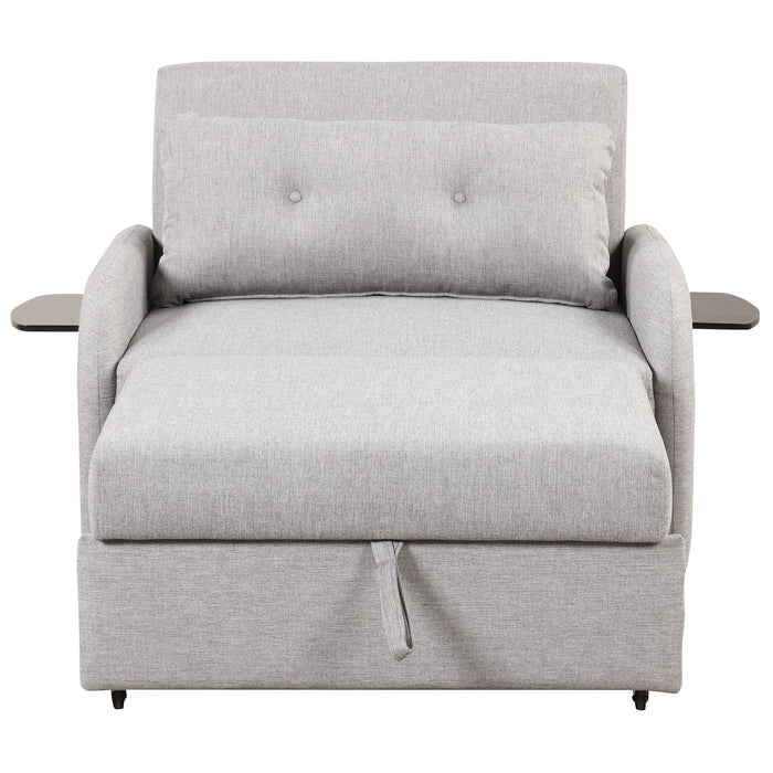 pull out sofa sleeper 3 in 1 with 2 wing table and usb charge for nap line fabric for living room recreation room grey