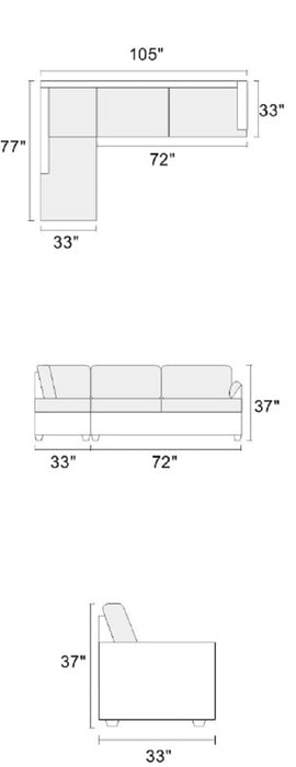 3-Piece Sectional Sofa with Ottoman, Linen-Like Fabric, Sofa Chaise - Living Room Furniture, Grey