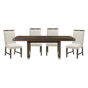 Modern Brown Finish Dining Set 5pcs Extendable Table with 4x Side Chairs Beige Upholstered Comfort Durable Metallic Accent Table Base Wooden Furniture Glass House Furnishings