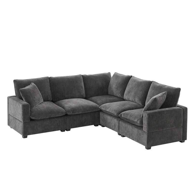 Modern L Shape Modular Sofa, 5 Seat Chenille Sectional Couch Set with Pillows, Freely Combinable Indoor Furniture, 2 Colors