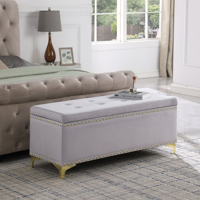 Large Storage Benches Set, Nailhead Trim 2 in 1 Combination Benches, Tufted Velvet Benches with Gold Leg for Living Room, Entryway, Hallway, Bedroom, Light Gray; Support 250 lbs