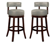 Sherly Set of 2 Bar stool 30' Swivel Stool Dark Oak Solid wood Dark Gray Leatherette Chairs Dining Room Glass House Furnishings