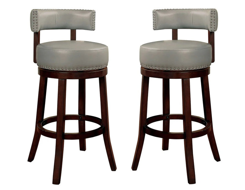 Sherly Set of 2 Bar stool 30' Swivel Stool Dark Oak Solid wood Dark Gray Leatherette Chairs Dining Room Glass House Furnishings
