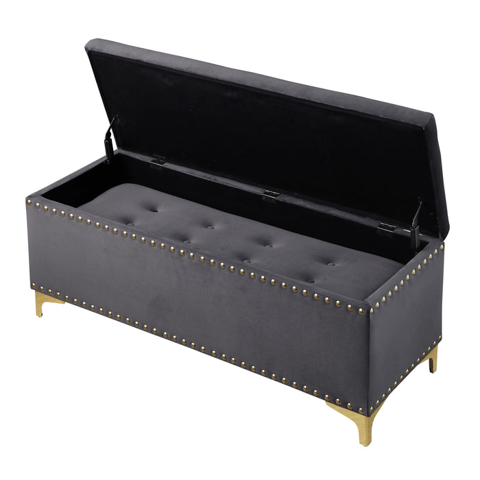 Large Storage Benches Set, Nailhead Trim 2 in 1 Combination Benches, Tufted Velvet Benches with Gold Leg for Living Room, Entryway, Hallway, Bedroom Support 250lbs