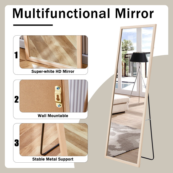 Third generation packaging upgrade, thickened border, light oak solid wood frame full length mirror, dressing mirror, bedroom entrance, decorative mirror, clothing store, mirror.65"*22.8"