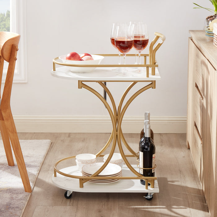 2-Tier Bar Cart, Rolling Drink Trolley for Living Room