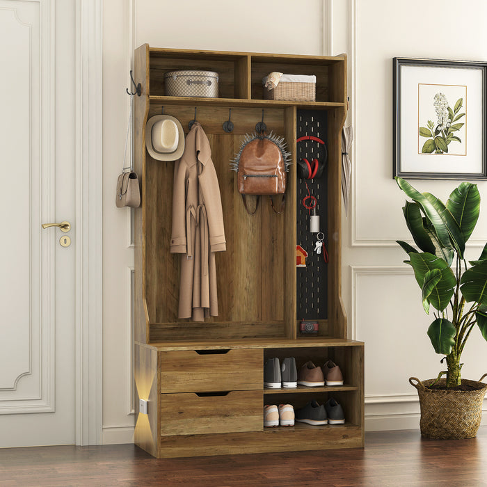 Hall Tree with 6 Hooks,Coat Hanger, Entryway Bench, Storage Bench,for Entrance, Hallwa,brown