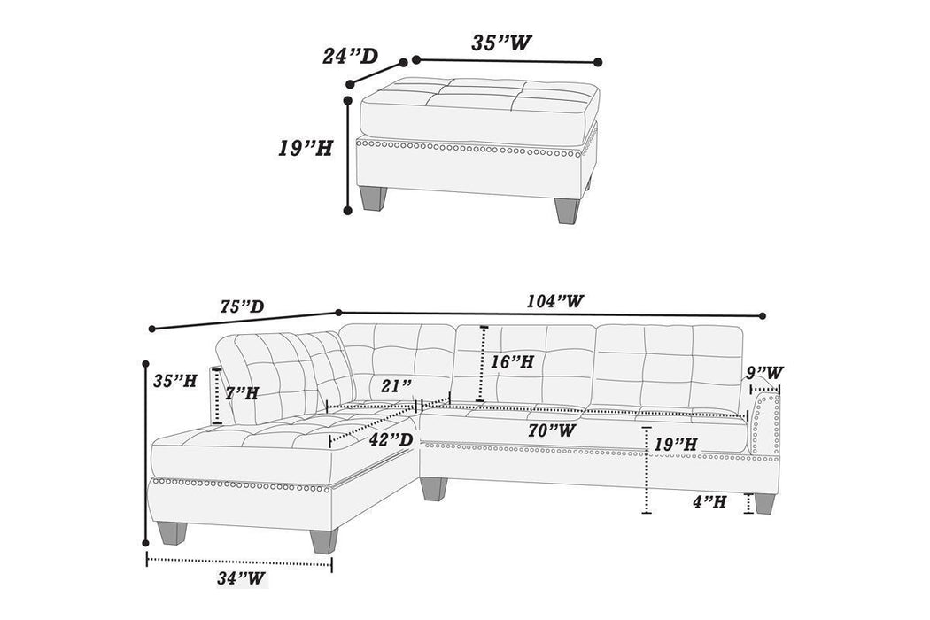 Modern Citrus Color 3pcs Sectional Living Room Furniture Reversible Chaise Sofa And Ottoman Tufted Polyfiber Linen Like Fabric Cushion Couch Pillows