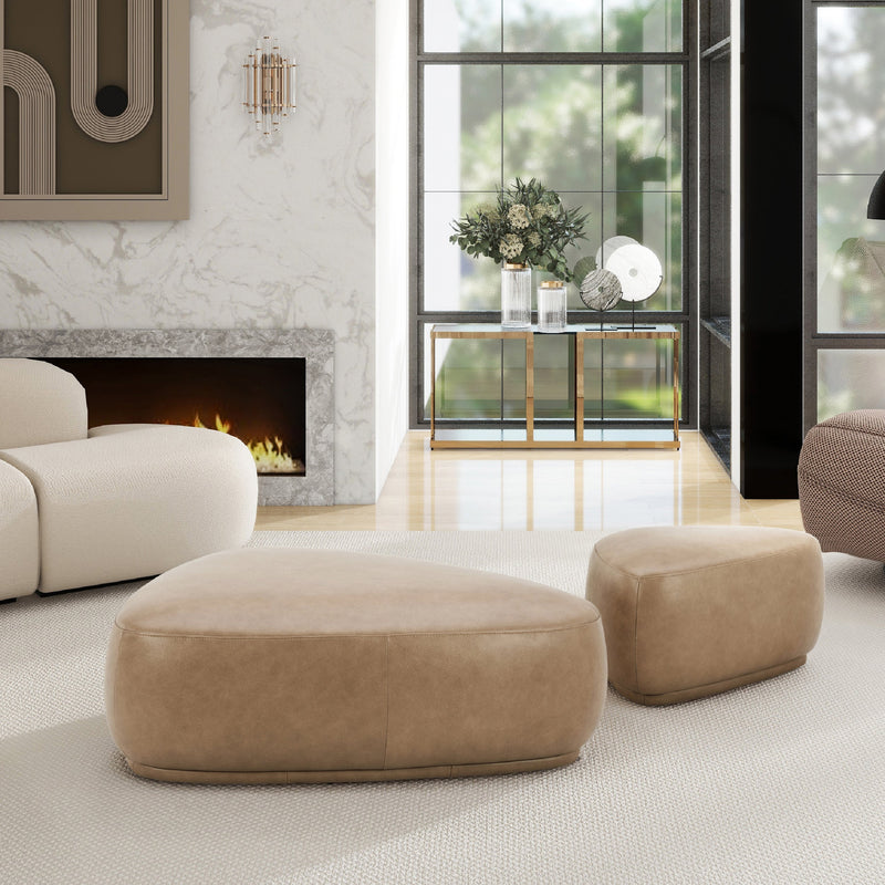 Pebble Tuscan Tan Top Grain Leather Cocktail Ottoman Glass House Furnishings